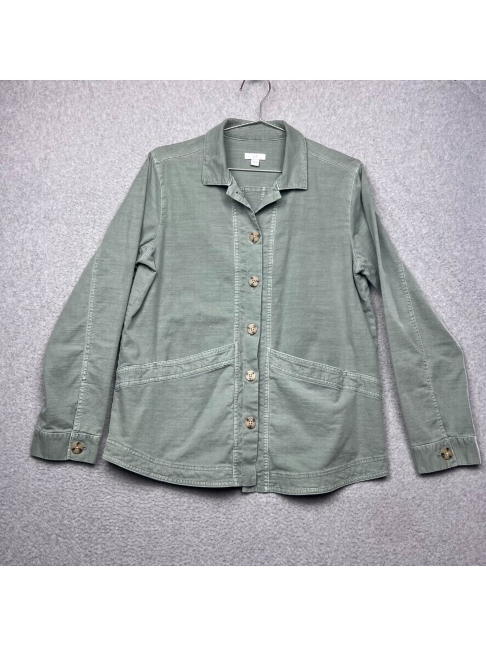 J Jill Sage Green Utility Chore Shacket Jacket Cotton Lyocell Stretch Comfort S